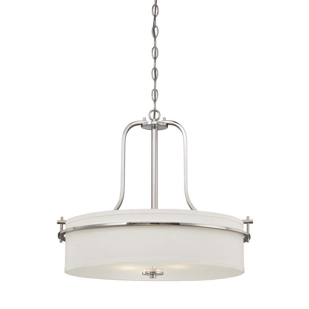 Nuvo Lighting 60/5108  Loren - 3 Light Pendant with White Linen Shade in Polished Nickel Finish
